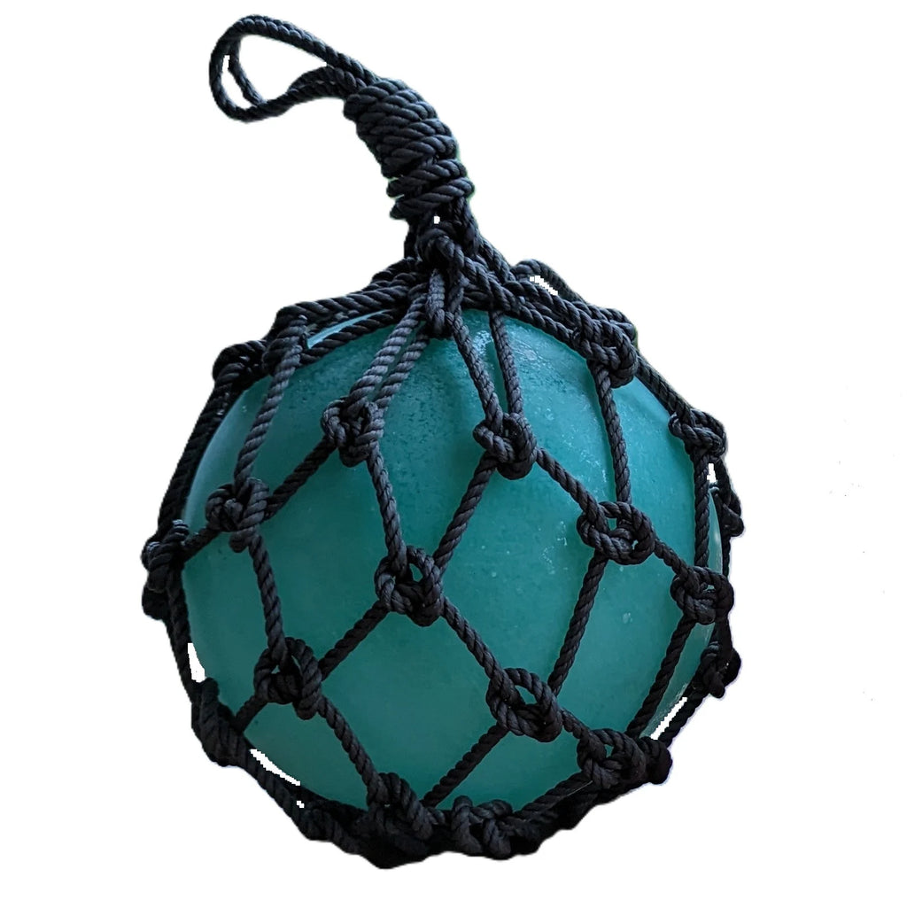 Fischerkugel Glas im Netz türkis