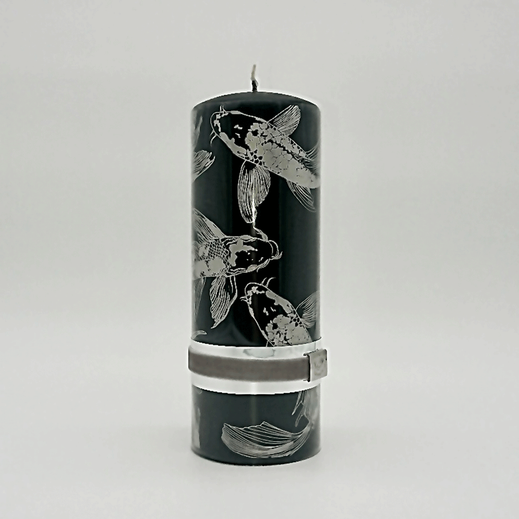 Kerze "Koi Fisch" Design schwarz Silber