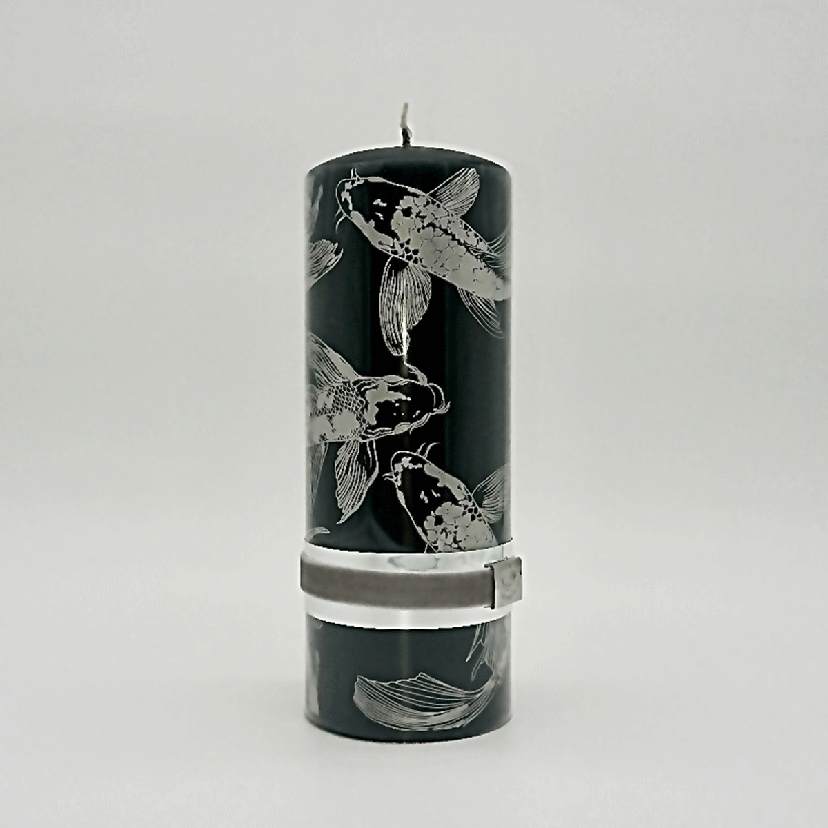 Kerze "Koi Fisch" Design schwarz Silber