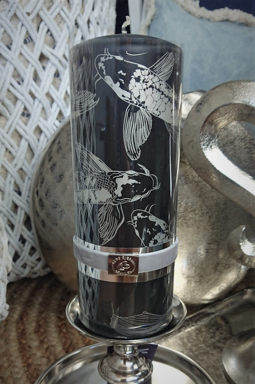 Kerze "Koi Fisch" Design schwarz Silber