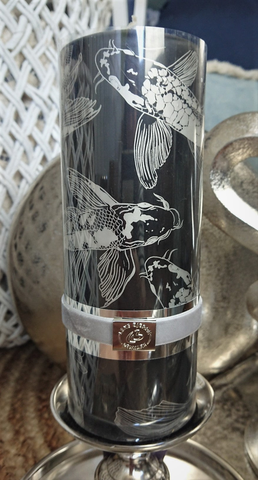 Kerze "Koi Fisch" Design schwarz Silber
