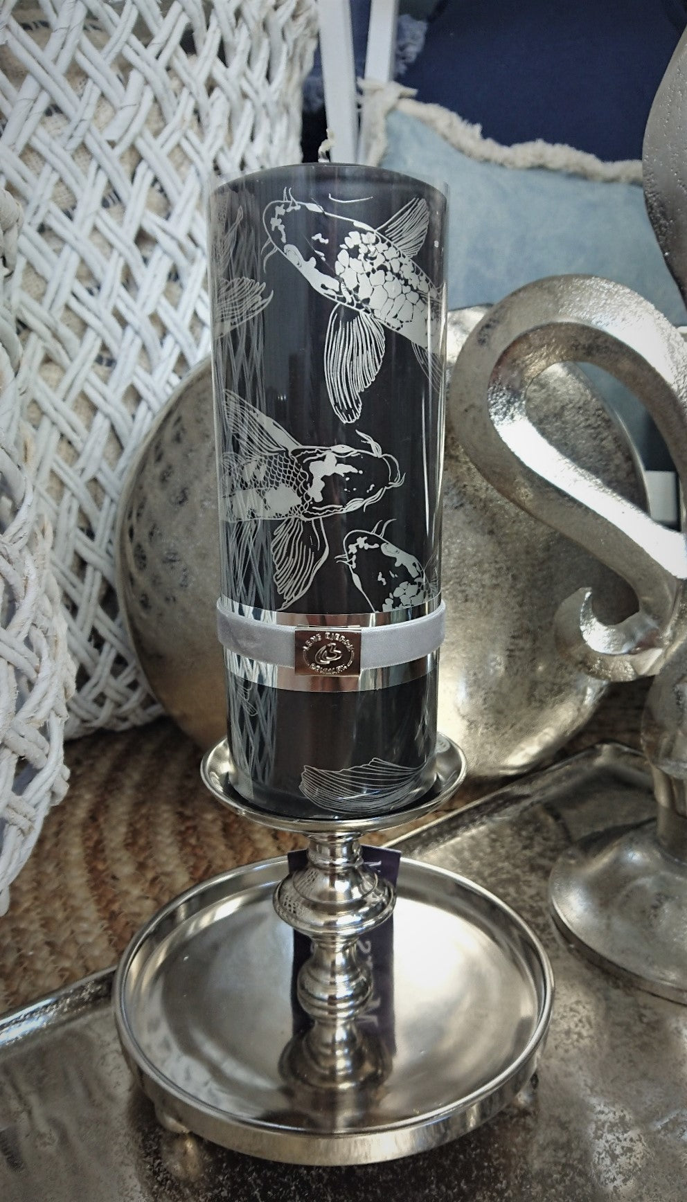 Kerze "Koi Fisch" Design schwarz Silber
