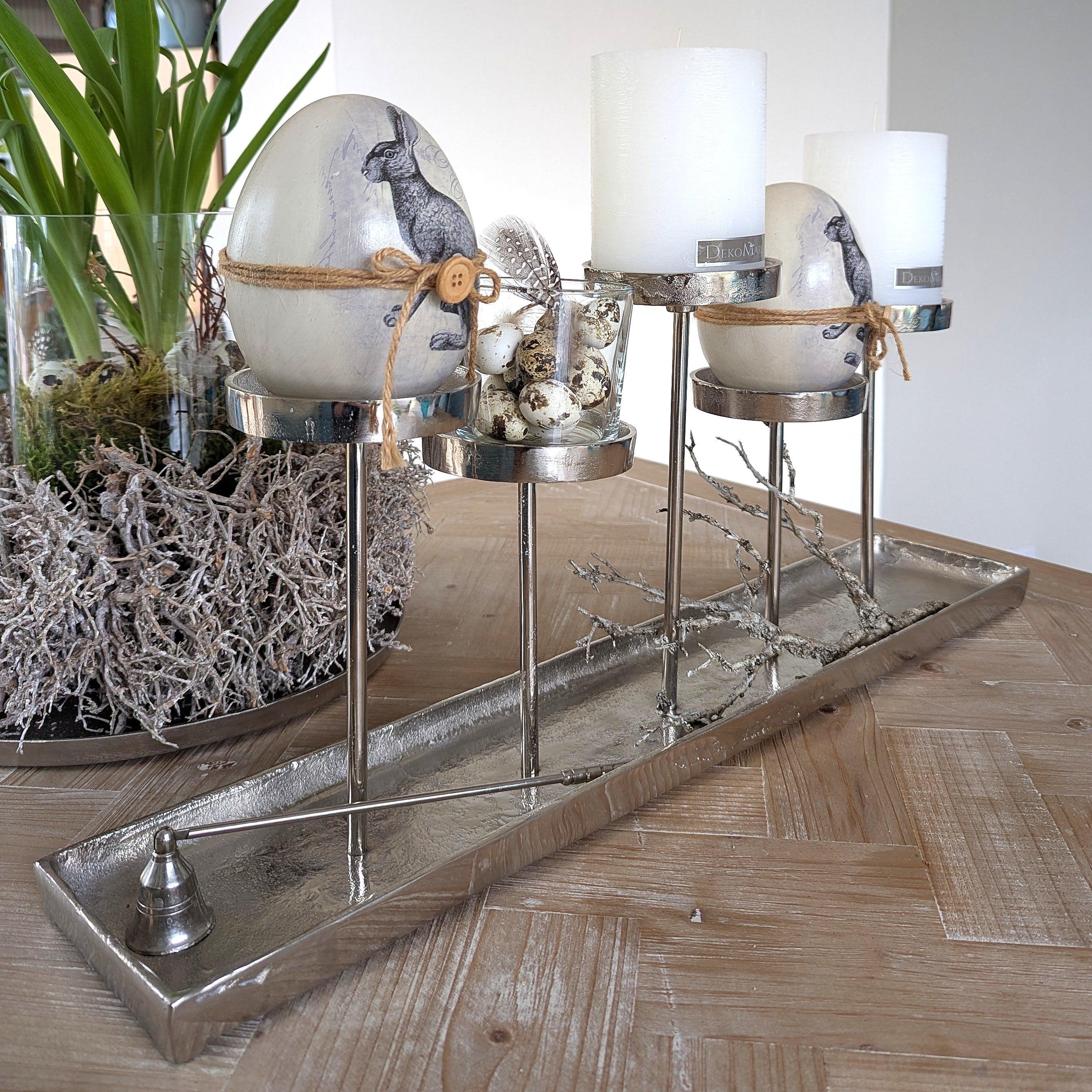 Silber Tablett lang Kerzenhalter