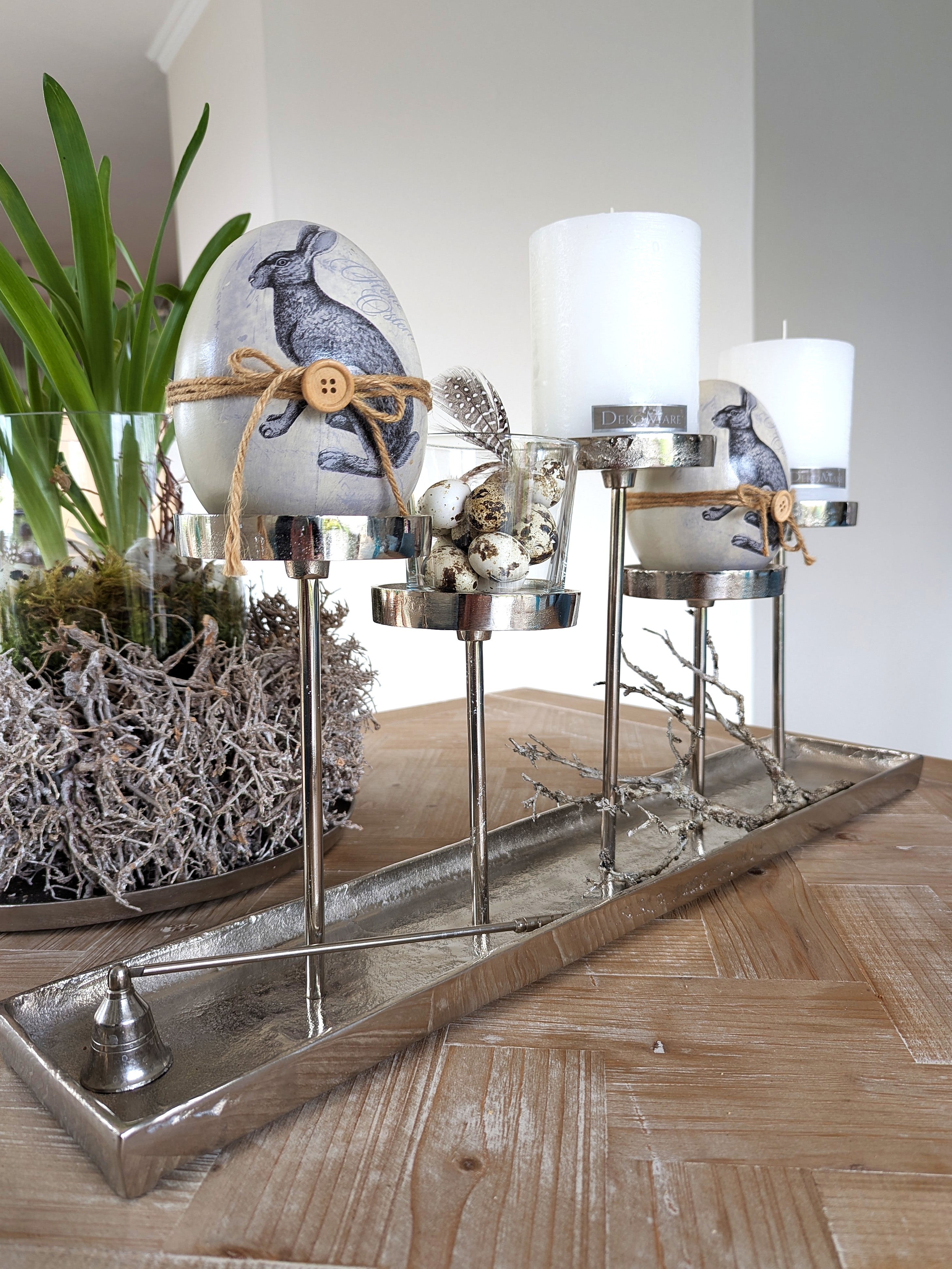 Silber Tablett lang Kerzenhalter