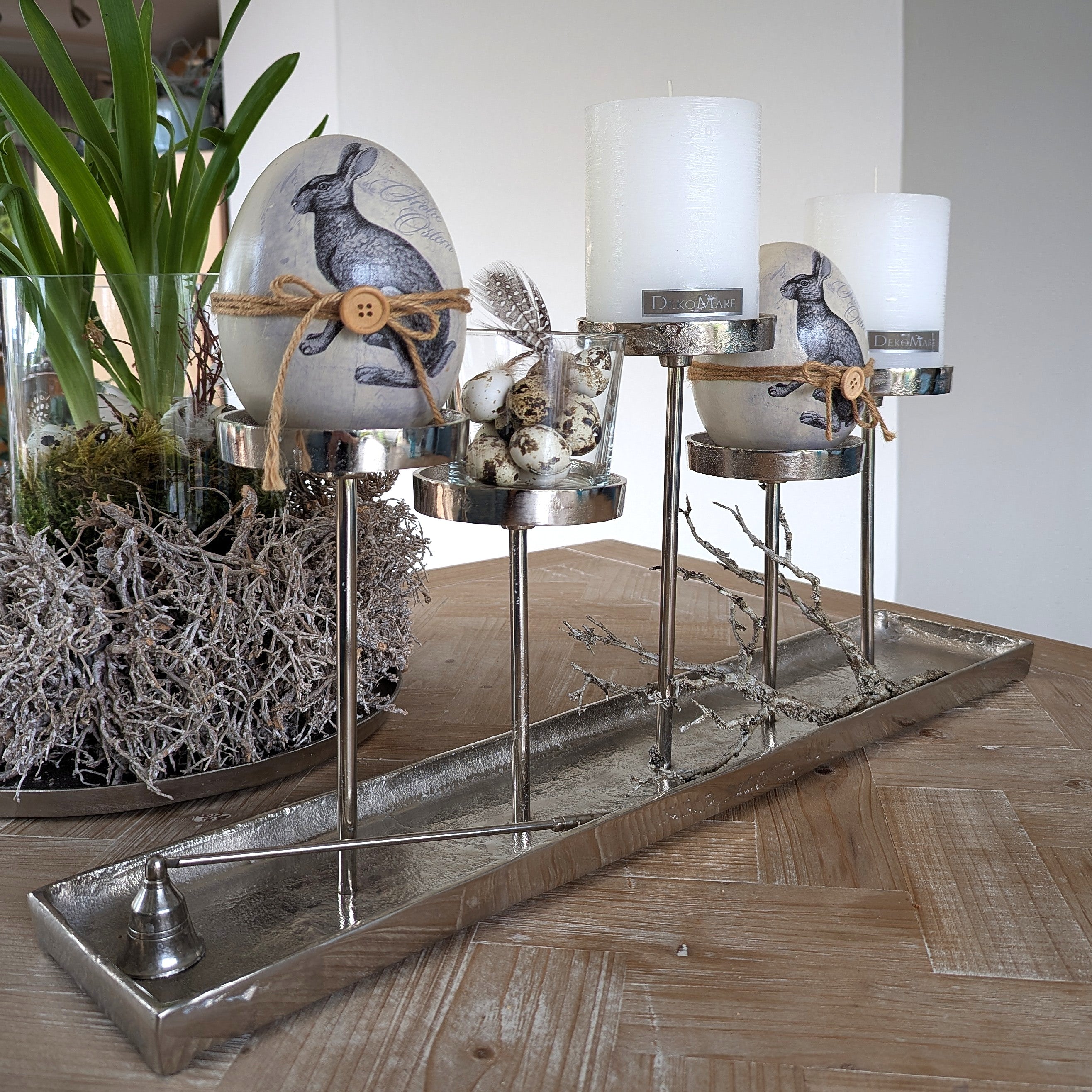 Silber Tablett lang Kerzenhalter