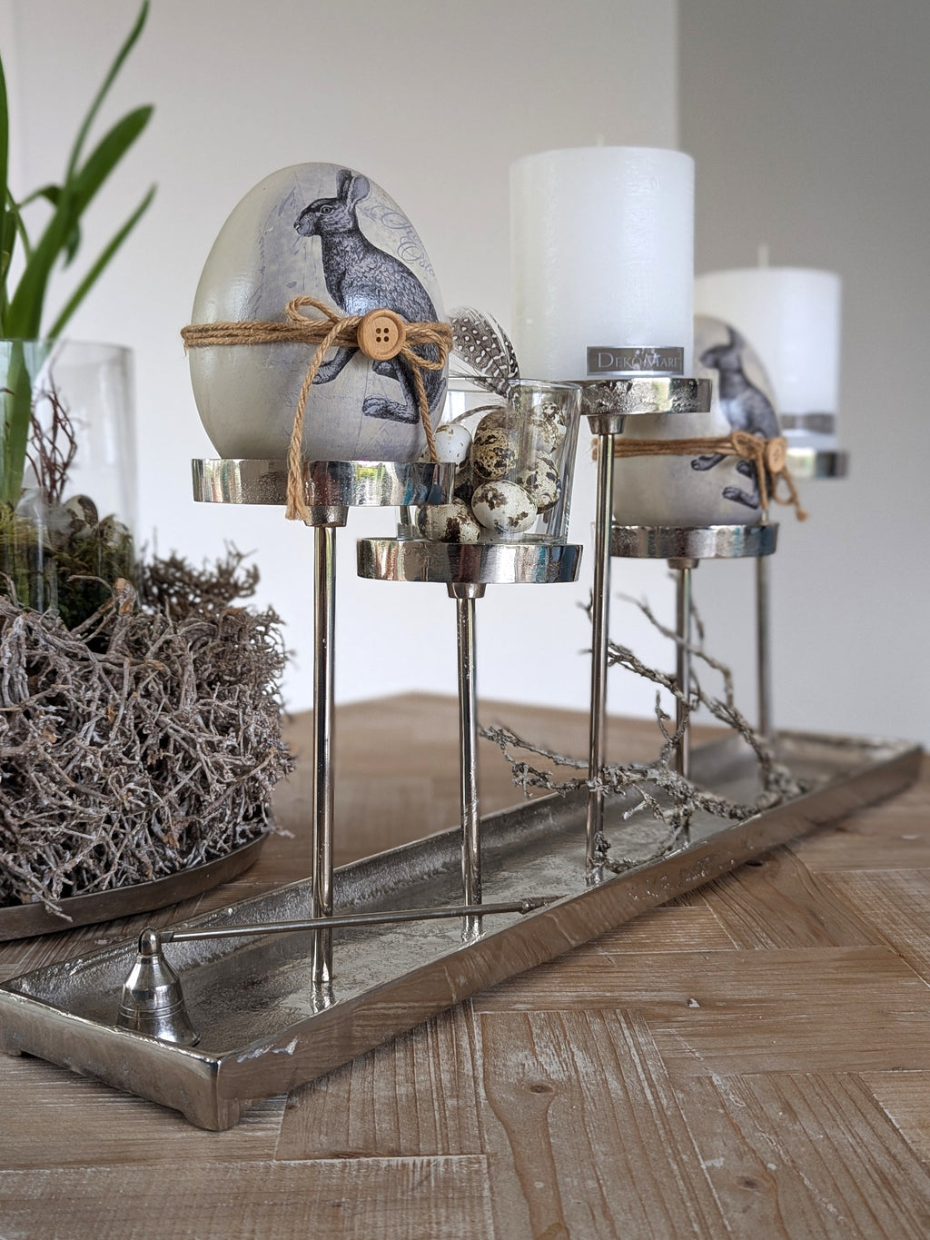 Silber Tablett lang Kerzenhalter