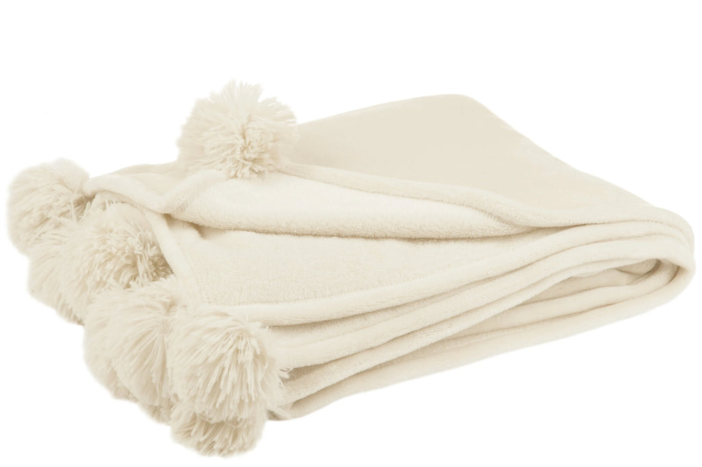 Wohndecke uni Creme mit Pompons