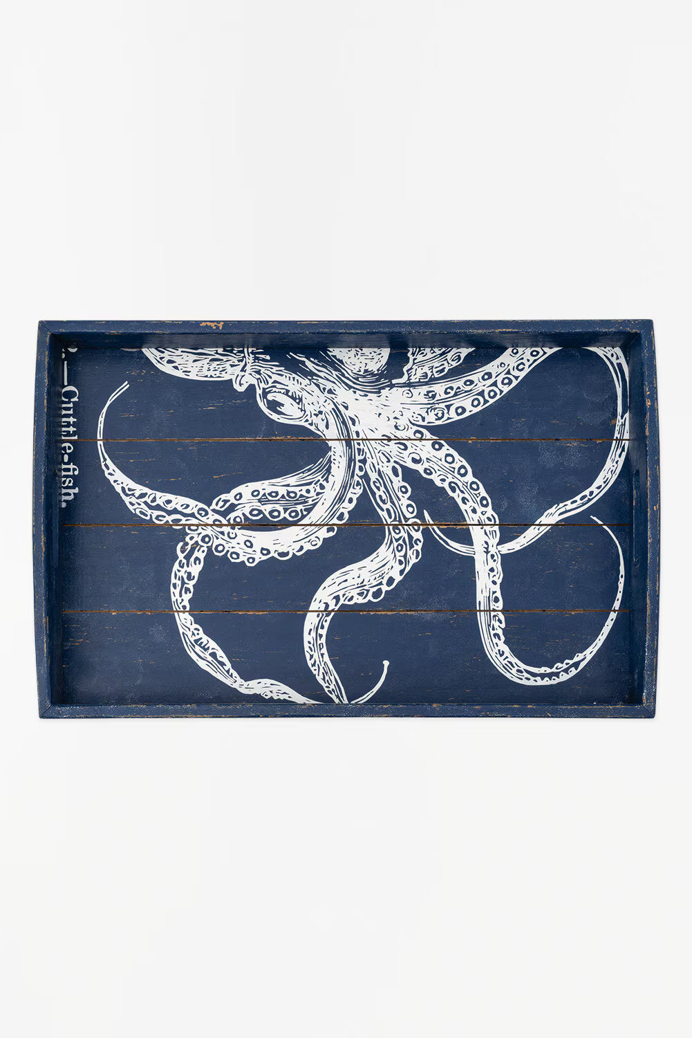 Tablett Oktopus aus Holz blau weiß